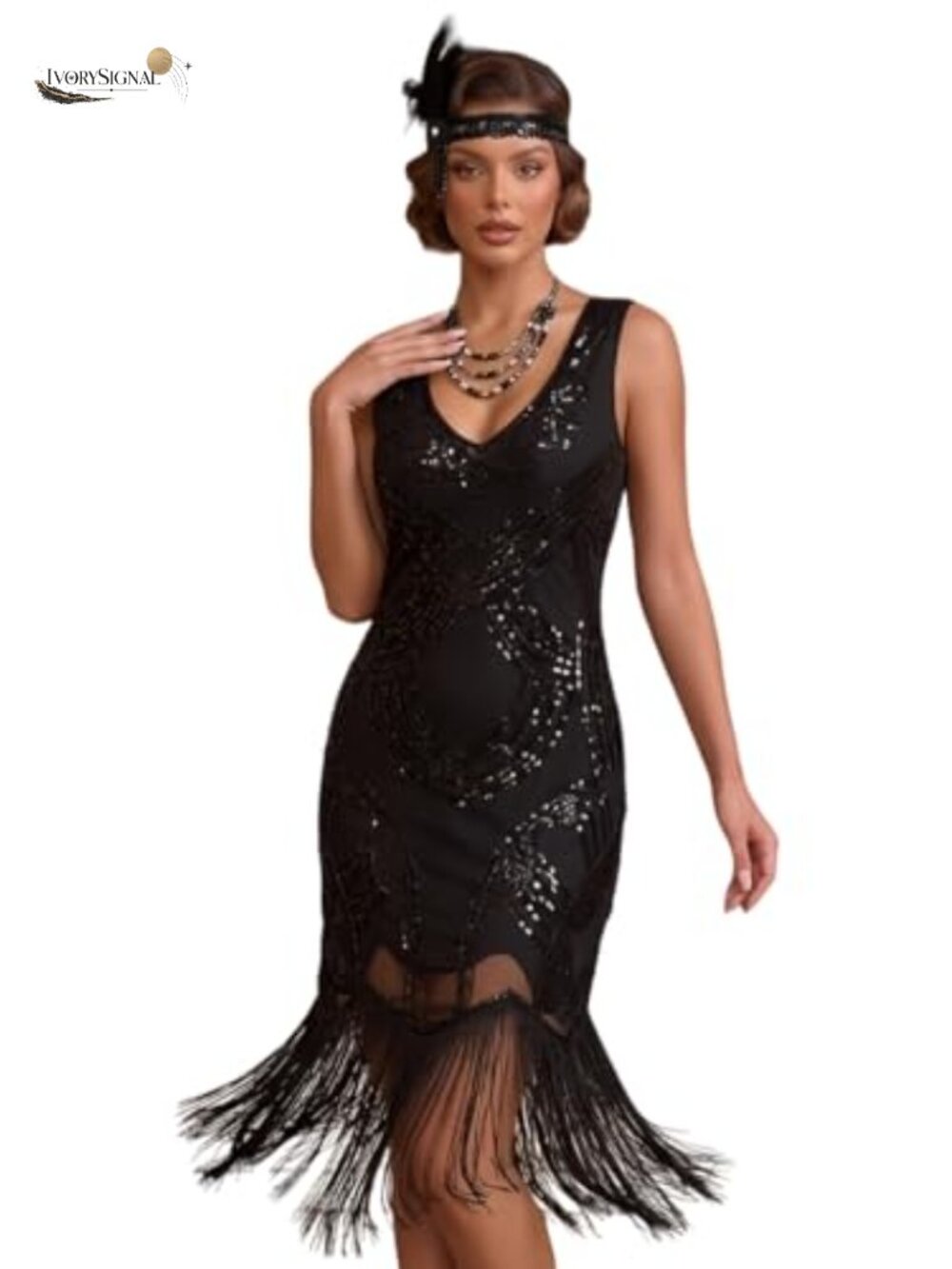 1920s Flapper Dress Sequin Fringed V-Neck Cocktail Party